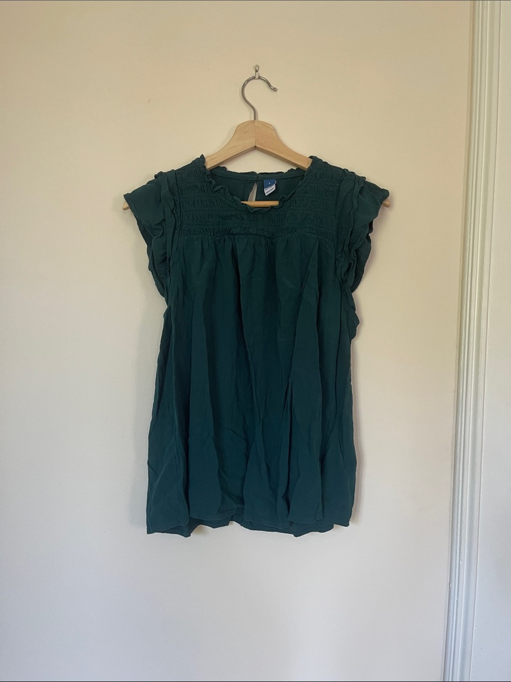 Old Navy Dark Green Smocked Cap-Sleeve Tunic